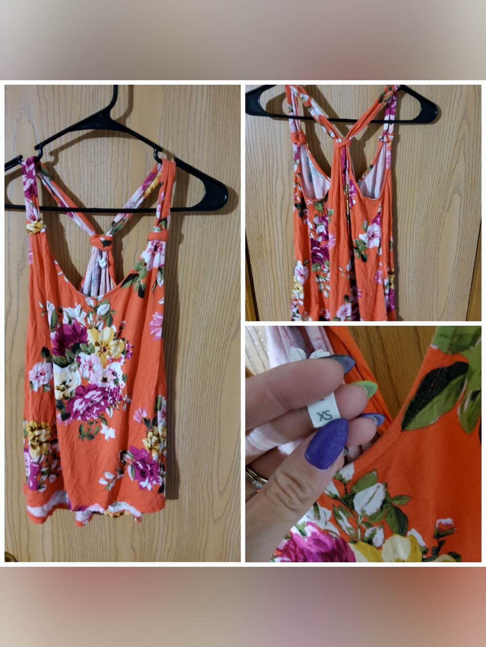 Maurices Floral Orange Sleeveless Cross-Back Tank Top - XS